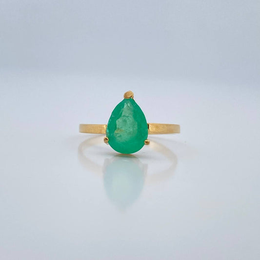 Anillo Solitario Lagrima Esmeralada 1.65gr / 2 1/2 in / Oro Amarillo 18K %
