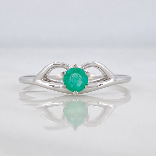 Anillo Solitario Esmeralda 21pts 1.2g / T6 3/4 Oro Blanco 18K