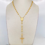 Cadena Rosario Virgen Maria Cruz Cristo 10.4g / 24 in / 4mm Oro Amarillo 18K