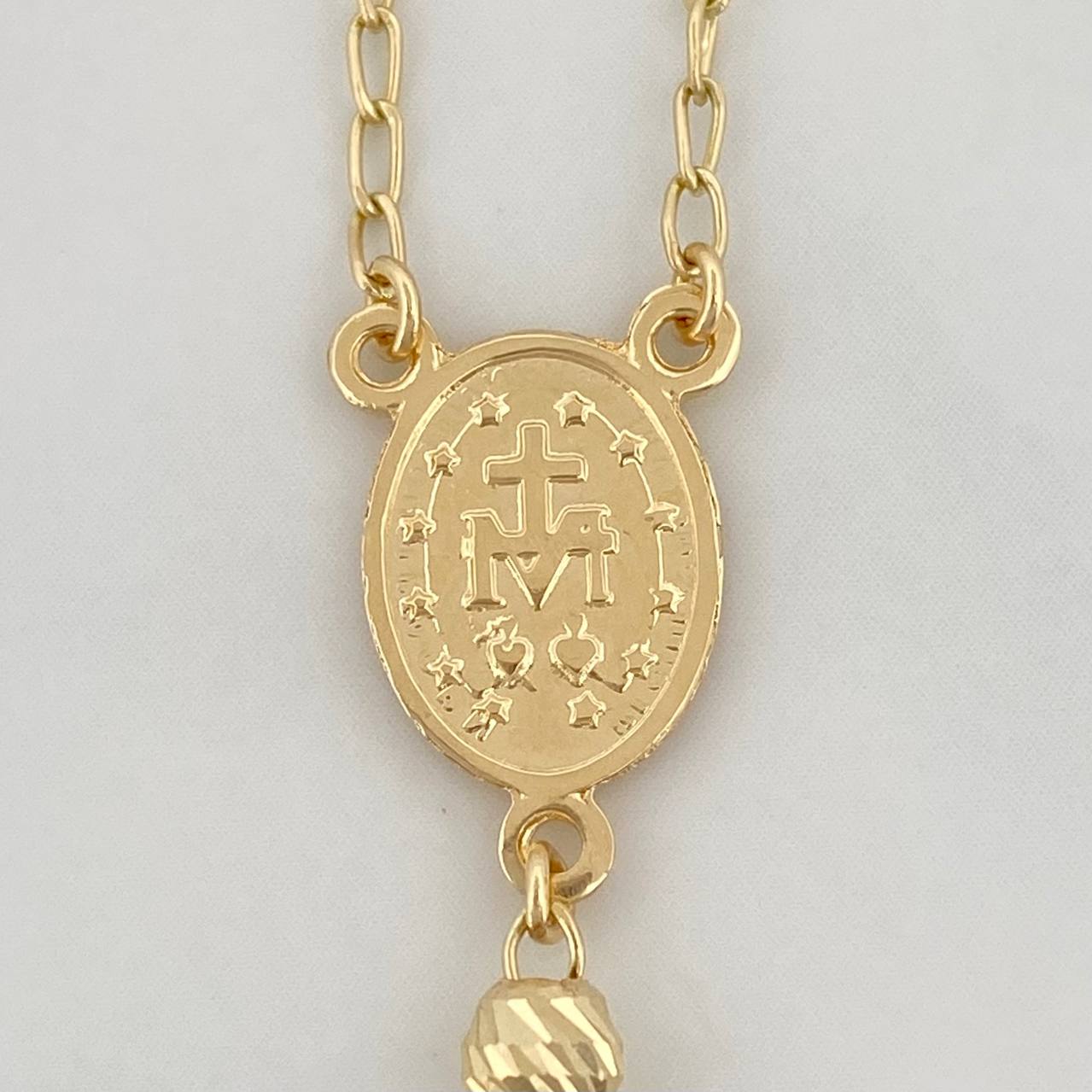Cadena Rosario Virgen Maria Cruz Cristo 10.35g / 24 in / 4mm Oro Amarillo 18K