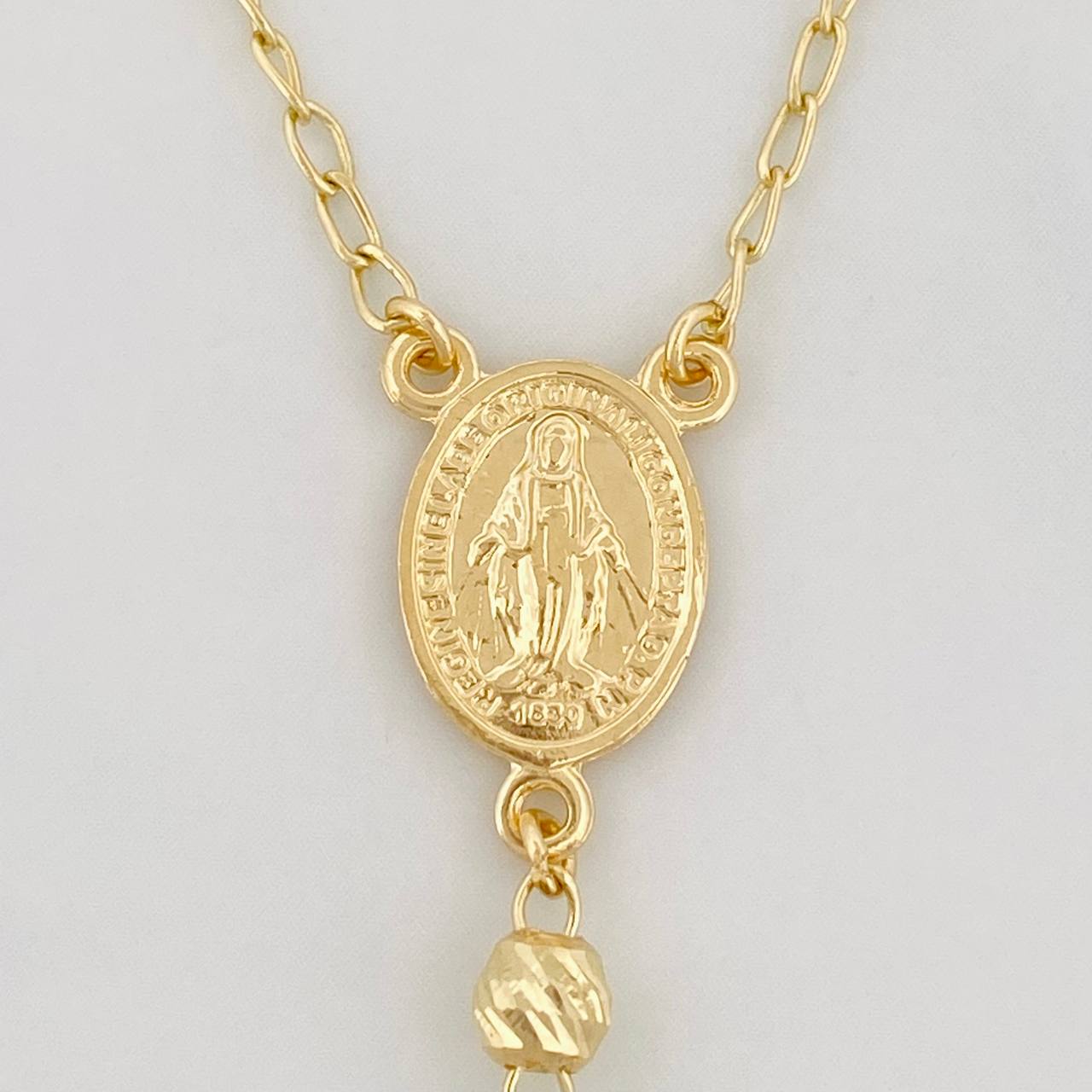 Cadena Rosario Virgen Maria Cruz Cristo 10.35g / 24 in / 4mm Oro Amarillo 18K