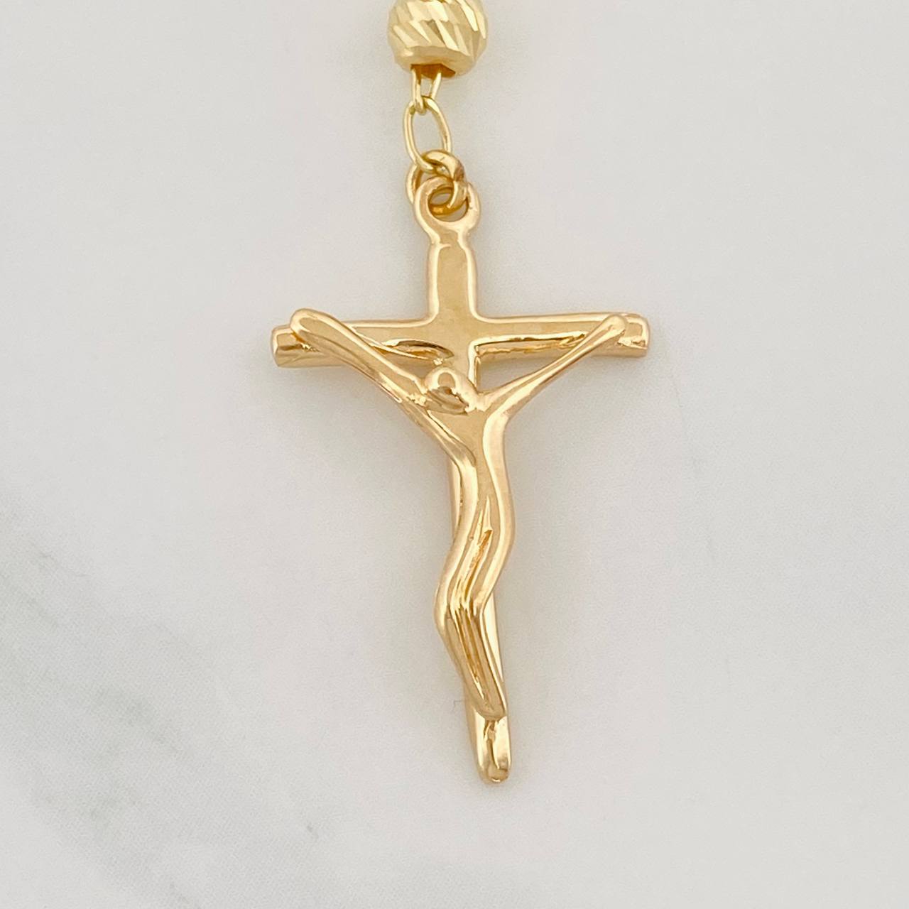 Cadena Rosario Virgen Maria Cruz Cristo 10.35g / 24 in / 4mm Oro Amarillo 18K