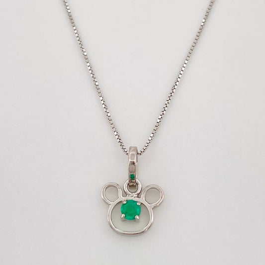 Set Cadena Veneciana + Dije Oso Esmeralda 0.6pts / 1.4g / 18 in Oro Blanco 18K