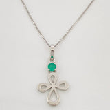 Set Cadena Veneciana + Dije Cruz Esmeralda 8pts / 1.6g / 18 in Oro Blanco 18K