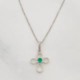 Venetian Chain Set + Cross Pendant Emerald 6pts / 1.45g / 18 in 18K White Gold