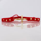 Pulsera Tejida Roja Cruz Oro Amarillo 18K