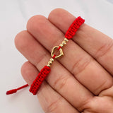 Red Woven Bracelet Yellow Gold Heart 18K