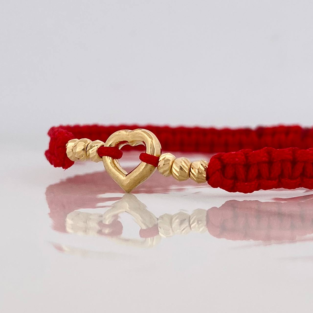 Red Woven Bracelet Yellow Gold Heart 18K