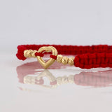 Red Woven Bracelet Yellow Gold Heart 18K
