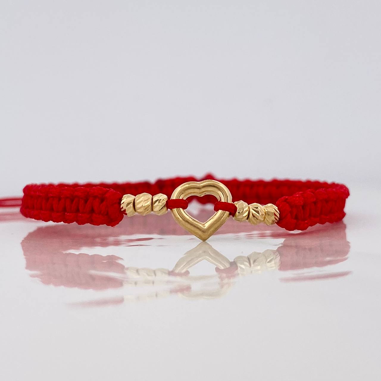 Red Woven Bracelet Yellow Gold Heart 18K