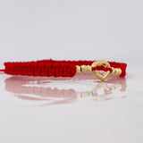 Red Woven Bracelet Yellow Gold Heart 18K