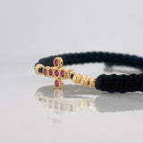 Pulsera Tejida Negra Cruz Tupida Oro Amarillo 18K