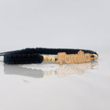 Black Woven Bracelet Charm Family Yellow Gold 18K