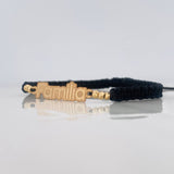 Black Woven Bracelet Charm Family Yellow Gold 18K