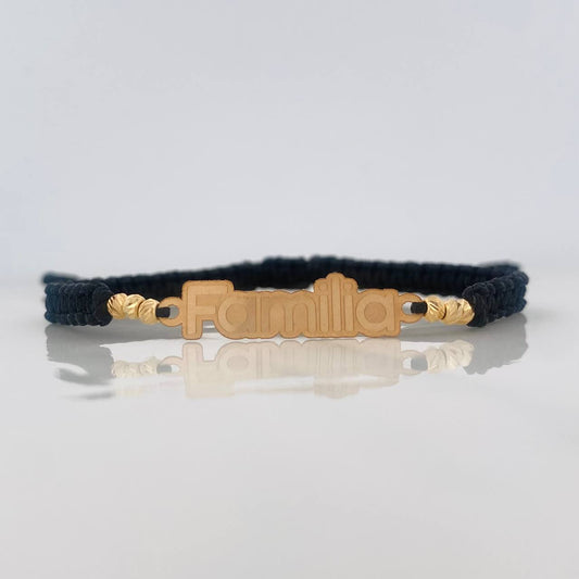 Pulsera Tejida Negra Familia Oro Amarillo 18K