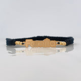 Black Woven Bracelet Charm Family Yellow Gold 18K