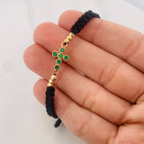 Black Woven Bracelet Dense Cross Yellow Gold 18K