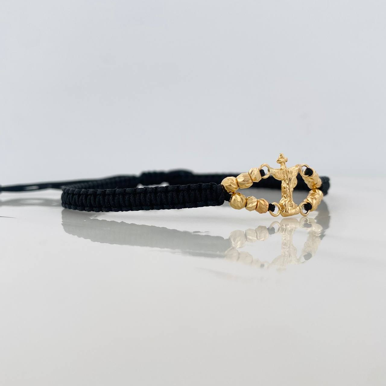 Black Woven Bracelet Saint Michael Archangel Yellow Gold 18K