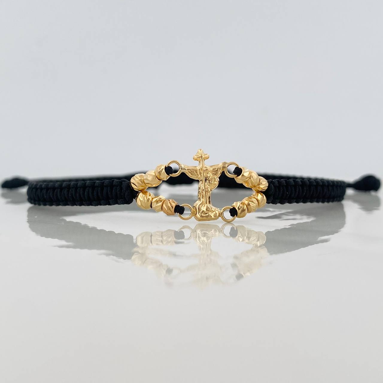 Black Woven Bracelet Saint Michael Archangel Yellow Gold 18K