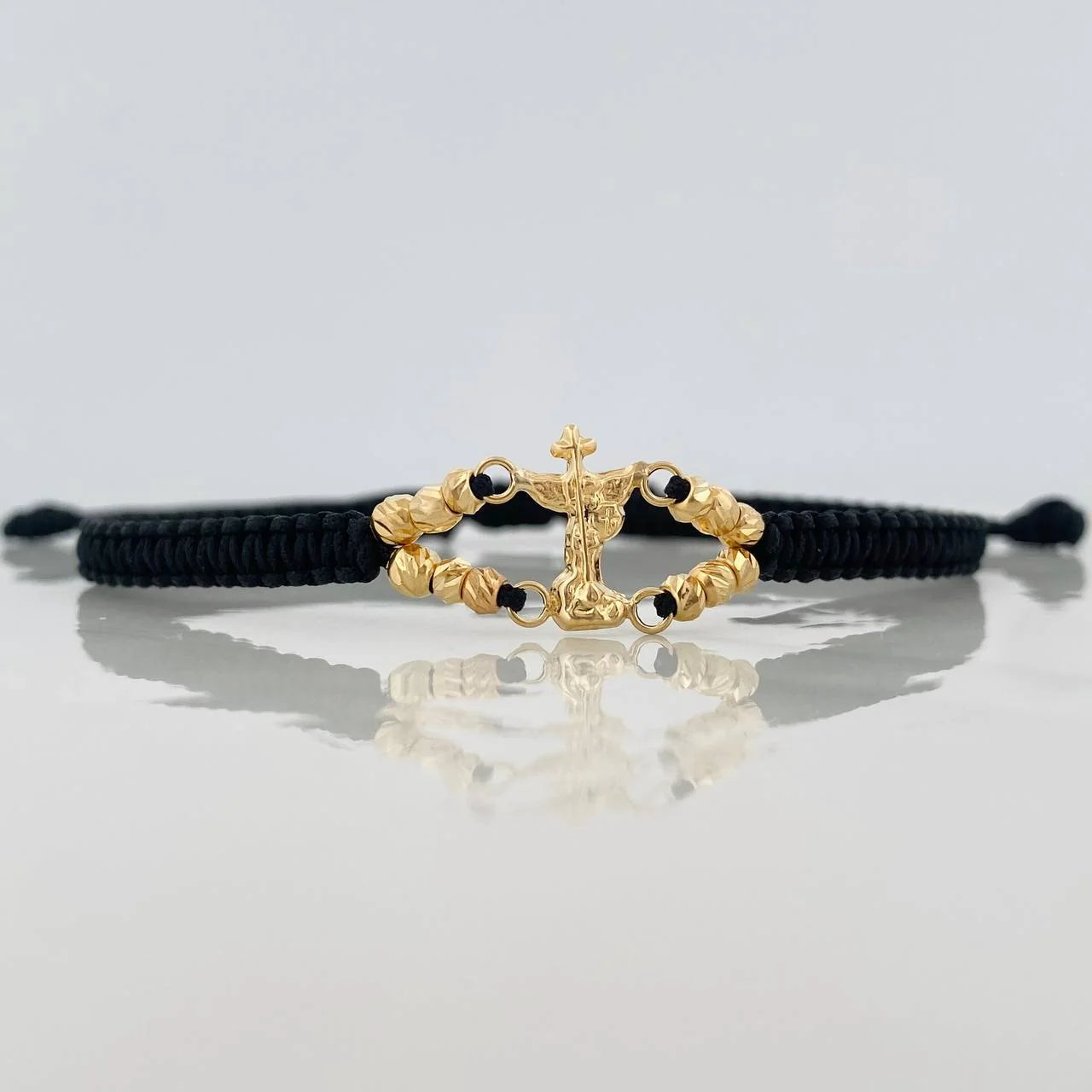 Pulsera Tejida Negra San Miguel Arcangel Oro Amarillo 18K