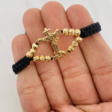 Black Woven Bracelet Saint Michael Archangel Yellow Gold 18K