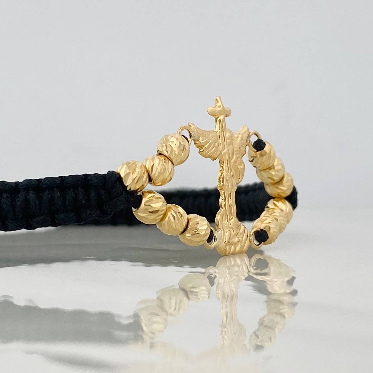 Black Woven Bracelet Saint Michael Archangel Yellow Gold 18K