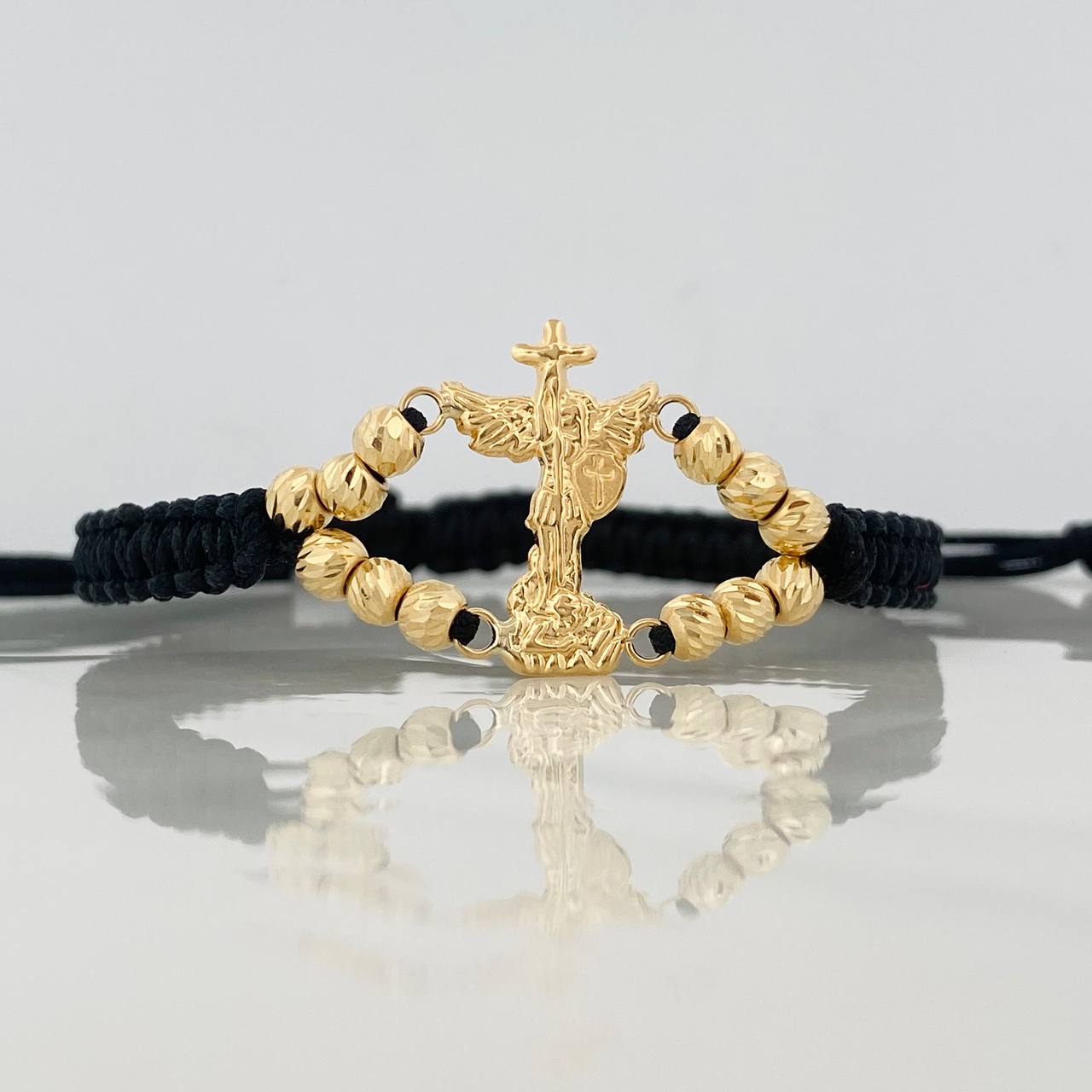 Black Woven Bracelet Saint Michael Archangel Yellow Gold 18K