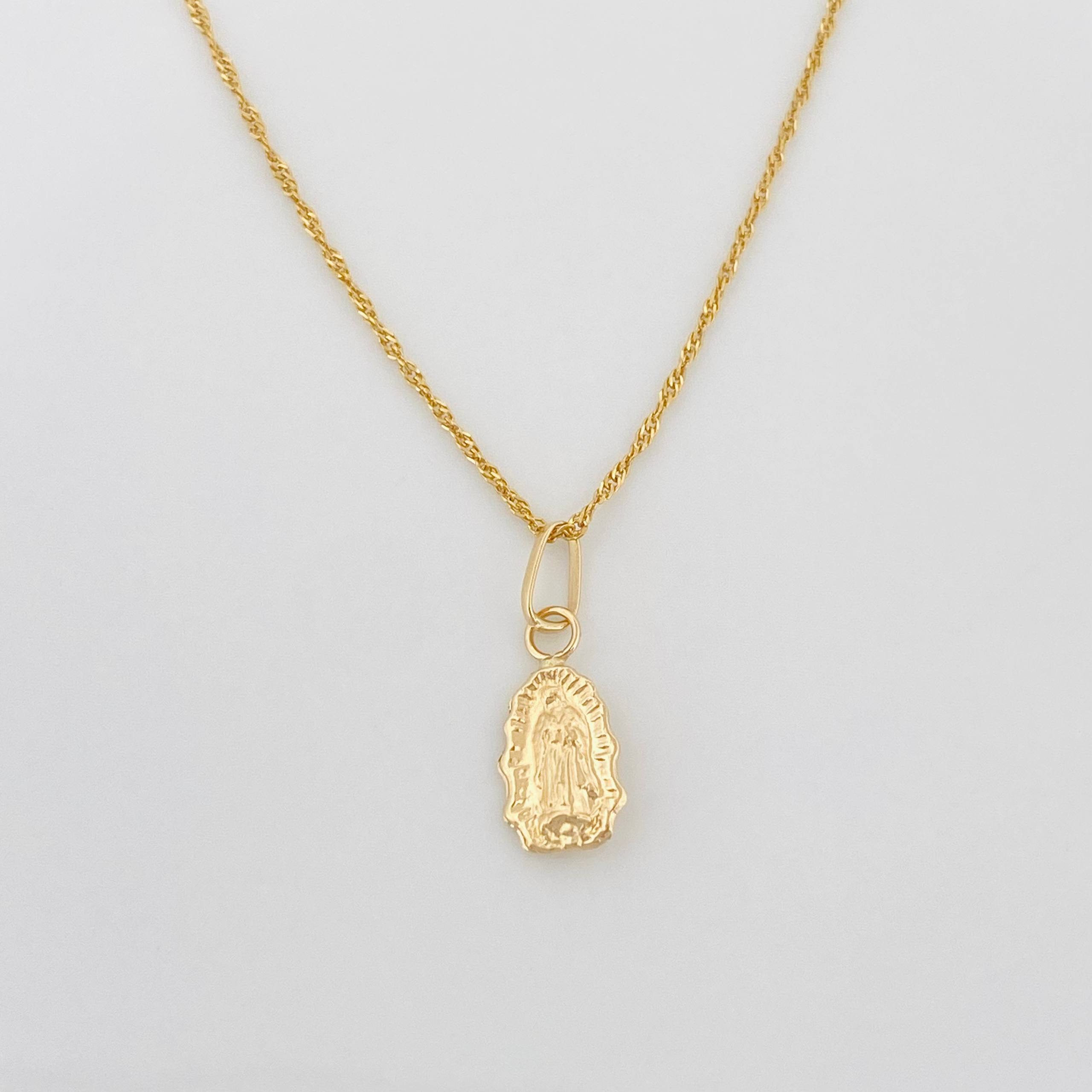 Set Cadena Lazo + Dije Silueta Virgen Guadalupe / 1.2 g / 15 3/4 in Oro Amarillo 18K