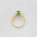 Rectangular Ring with Diamonds 33Pts Emerald 1.23Qts 3.4 g / T6 Yellow Gold 18K