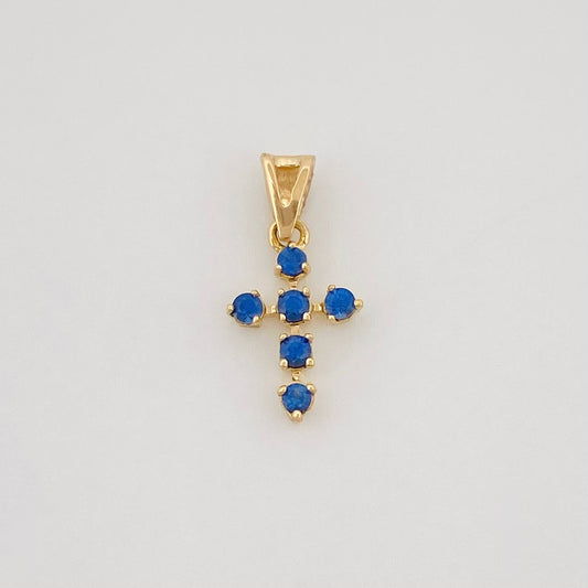 Dije Cruz Zafiro 18Pts 0.4 g / 1/2 in Oro Amarillo 18K