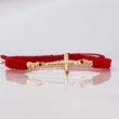 Red Woven Bracelet Cross Diamond Cut Beads Yellow Gold 18K