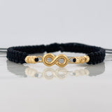 Black Woven Bracelet Infinity Diamond Cut Beads Yellow Gold 18K