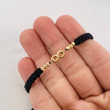 Black Woven Bracelet Infinity Diamond Cut Beads Yellow Gold 18K