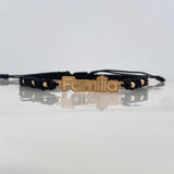Pulsera Tejida Negra Familia Bolas Diamantadas Oro Amarillo 18K