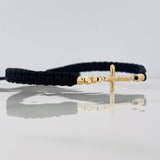 Black Woven Bracelet Cross Yellow Gold 18K