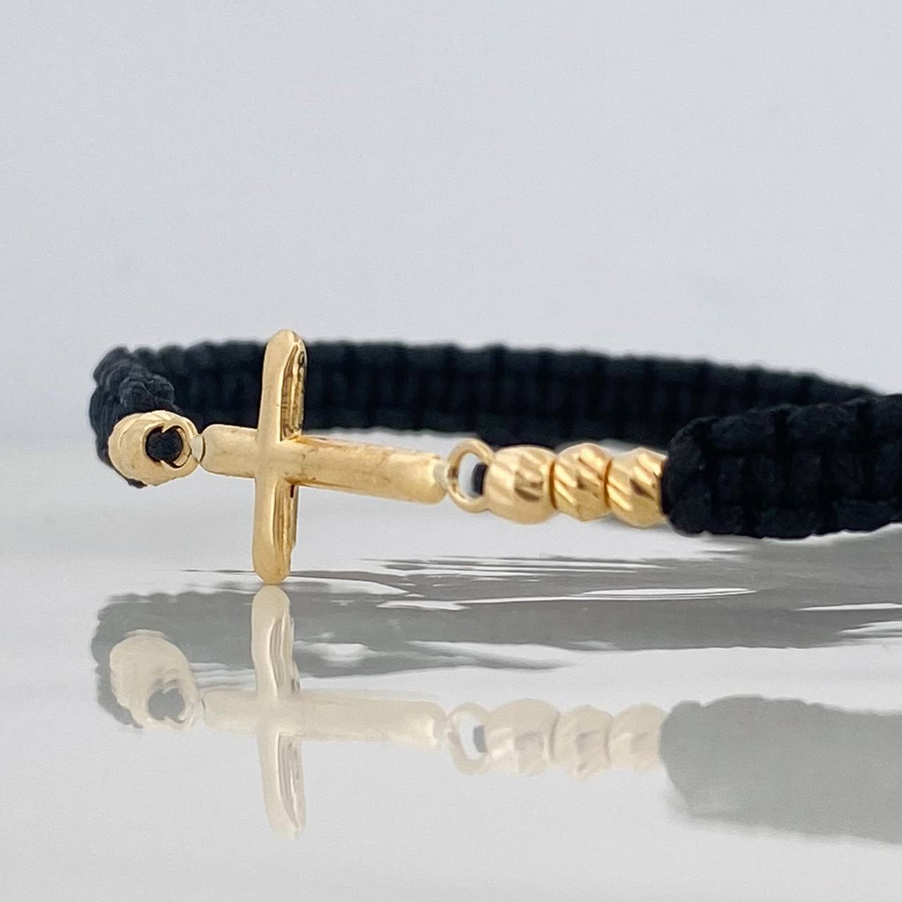 Black Woven Bracelet Cross Yellow Gold 18K