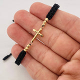 Black Woven Bracelet Cross Yellow Gold 18K