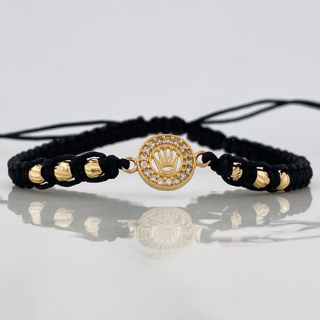 Black Woven Bracelet Yellow Gold Crown 18K
