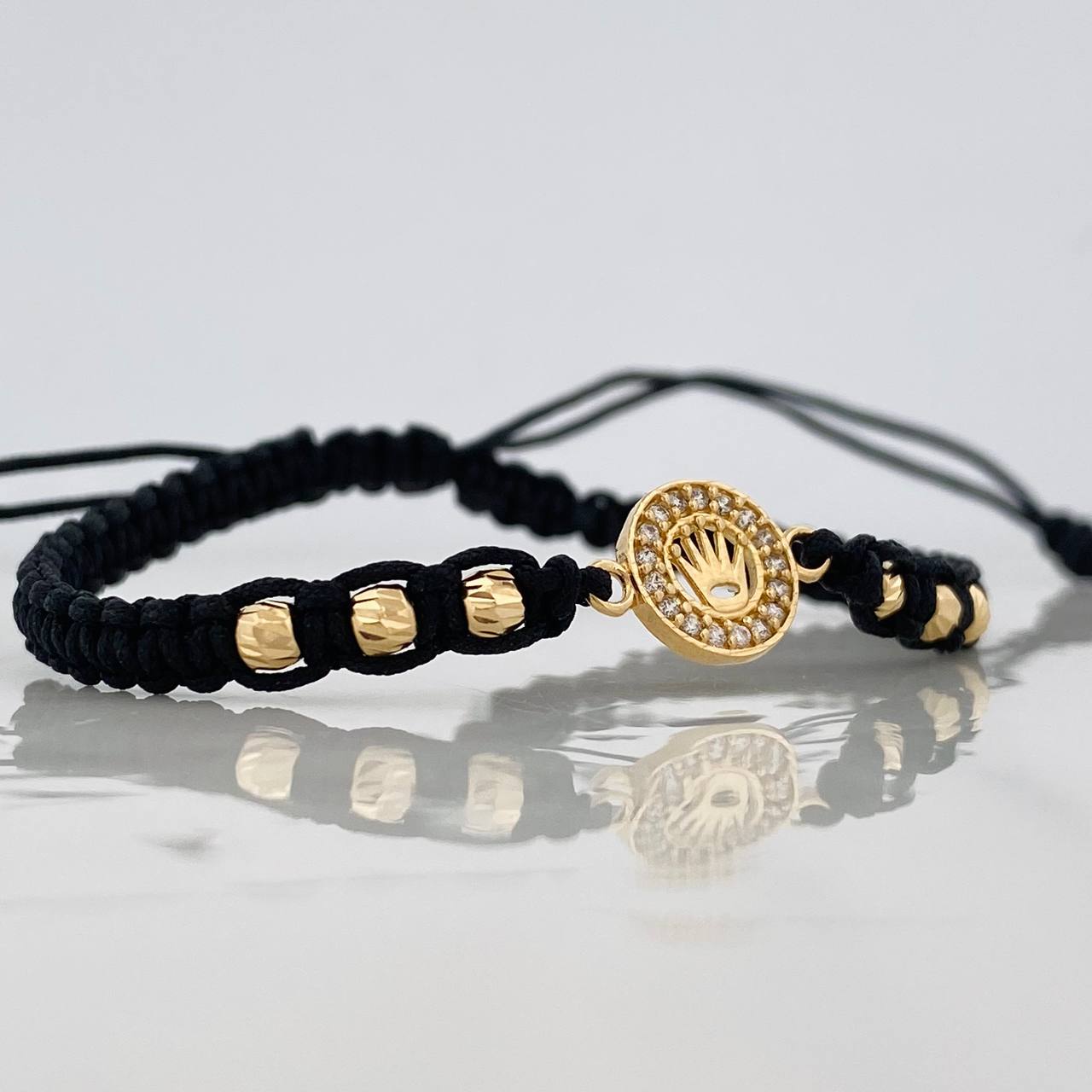 Black Woven Bracelet Yellow Gold Crown 18K