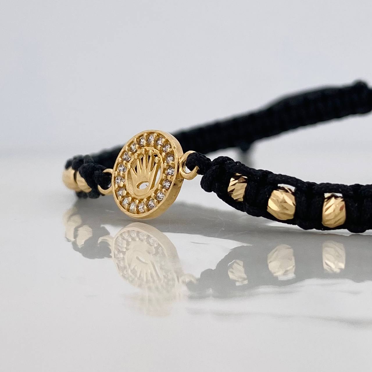 Black Woven Bracelet Yellow Gold Crown 18K