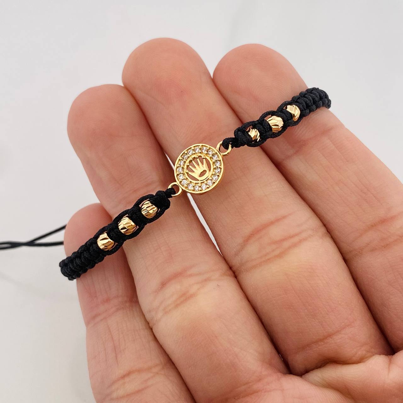 Black Woven Bracelet Yellow Gold Crown 18K