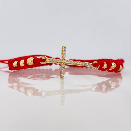 Red Woven Bracelet Dense Cross Yellow Gold 18K