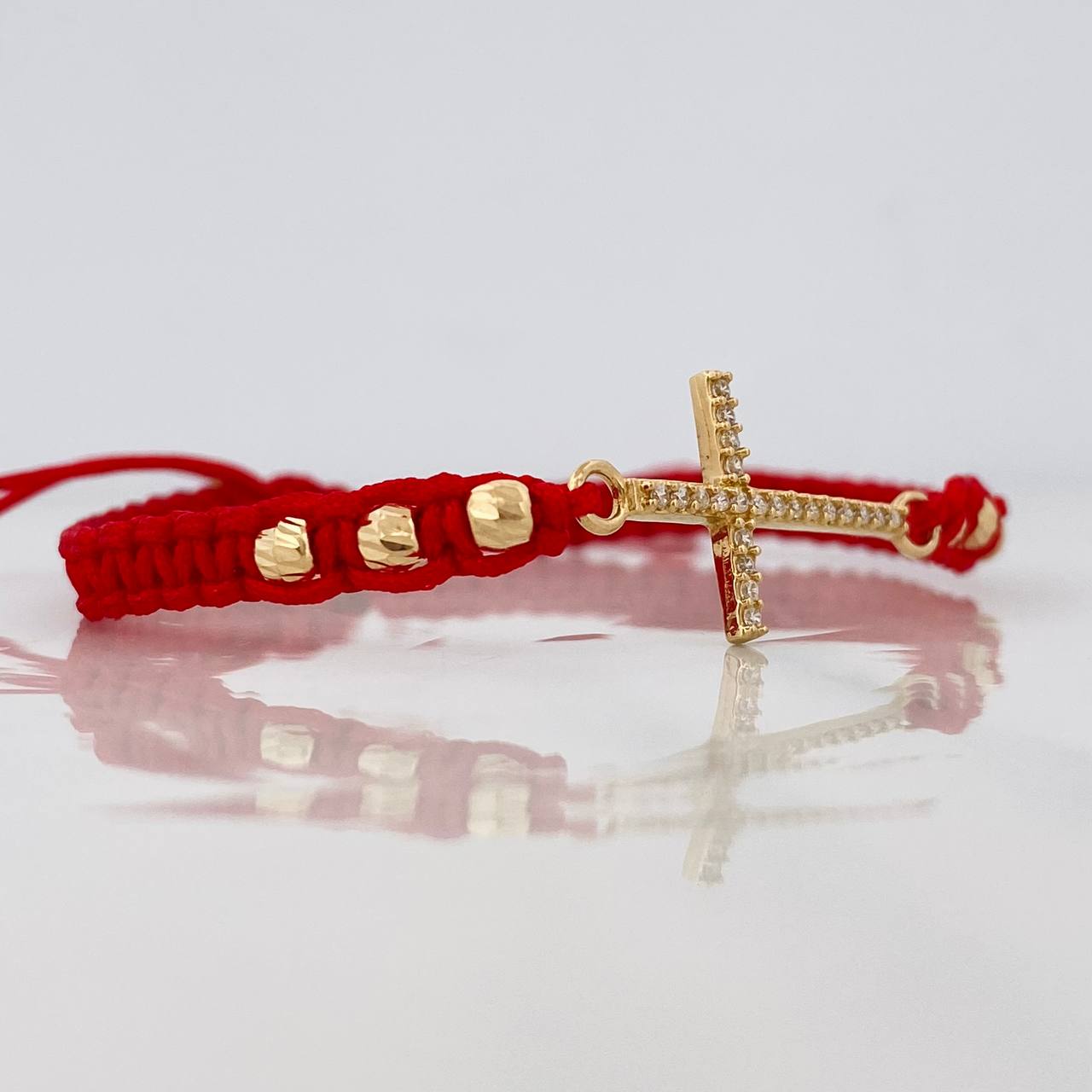 Red Woven Bracelet Dense Cross Yellow Gold 18K