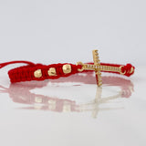 Red Woven Bracelet Dense Cross Yellow Gold 18K