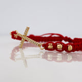 Red Woven Bracelet Dense Cross Yellow Gold 18K