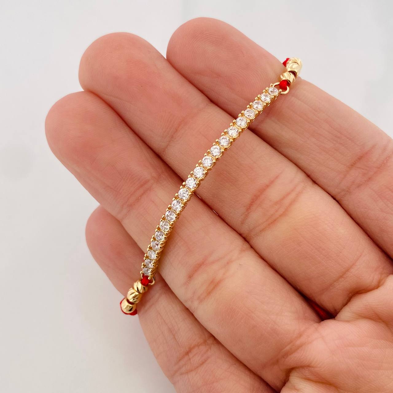 Red Woven Bracelet Tennis Yellow Gold 18K