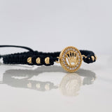Pulsera Tejida Negra Corona Oro Amarillo 18K