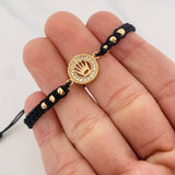 Pulsera Tejida Negra Corona Oro Amarillo 18K