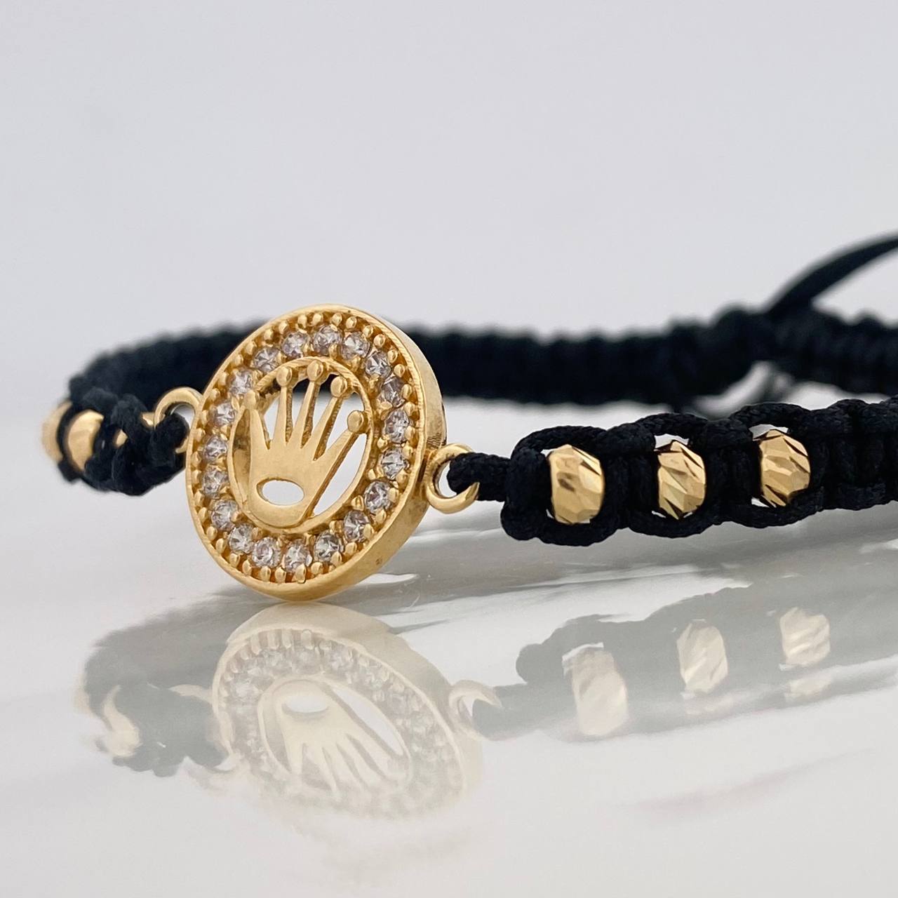 Pulsera Tejida Negra Corona Oro Amarillo 18K