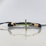 Pulsera Tejida Negra Cruz Tupida Oro Amarillo 18K